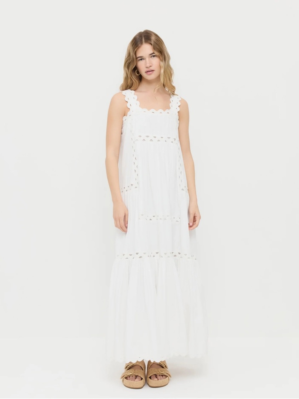 Loeffler Randall White Eyelet Tiered Midi Dress